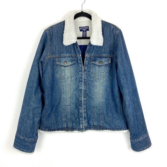 Steve & Barry’s Jean Jacket Sherpa Collar Cuffs Lined Country Western Boho XL - Picture 2 of 8